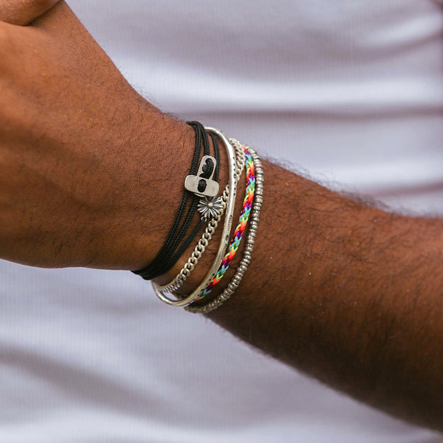 Sailing Cord Bracelet With Silver Clasp (Black)-Bracelet-Kompsós