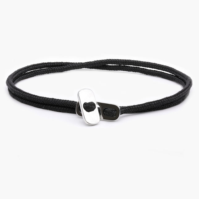 Sailing Cord Bracelet With Silver Clasp (Black)-Bracelet-Kompsós
