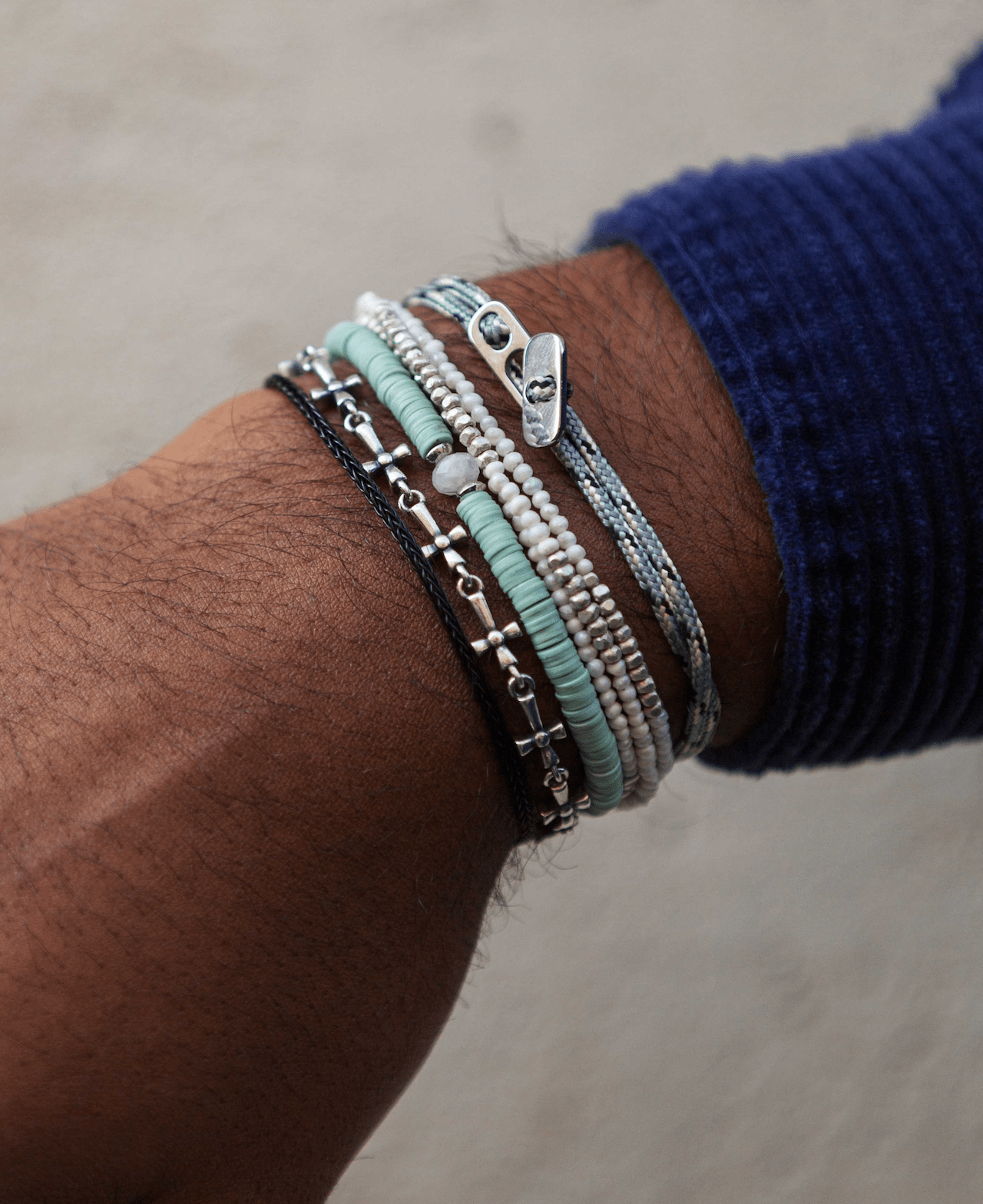 Sailing Cord Bracelet With Silver Clasp (Grey/Black)-Bracelet-Kompsós