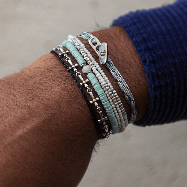 Sailing Cord Bracelet With Silver Clasp (Grey/Black)-Bracelet-Kompsós