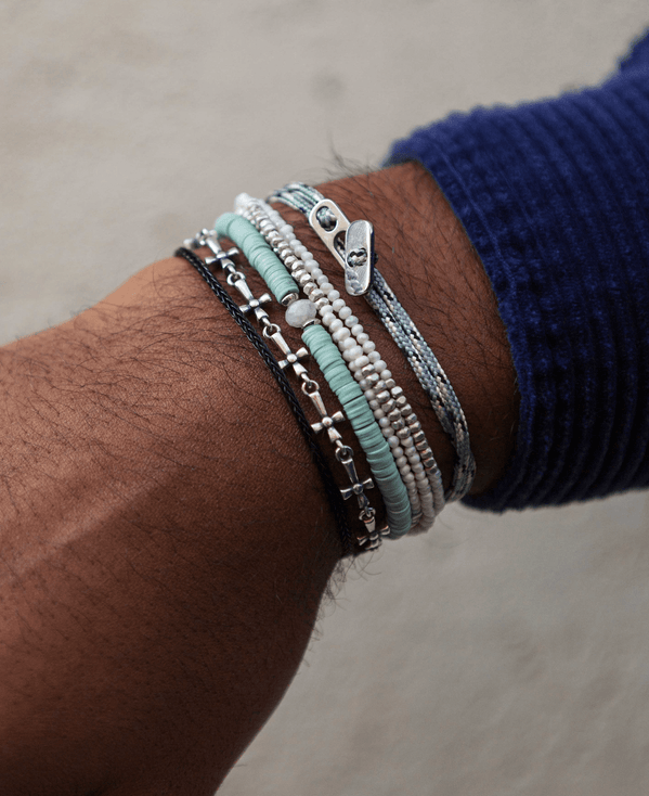 Sailing Cord Bracelet With Silver Clasp (Grey/Black)-Bracelet-Kompsós