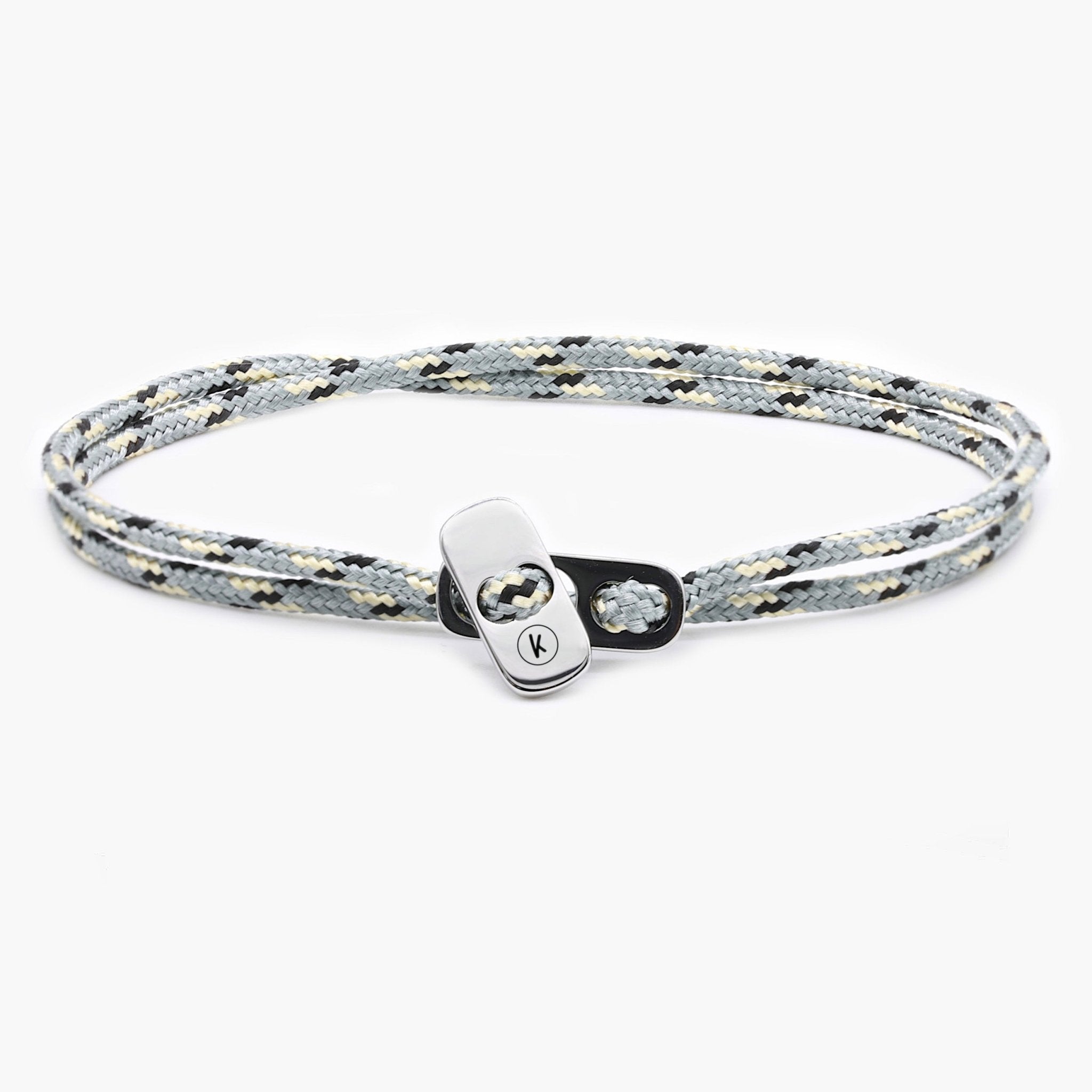 Sailing Cord Bracelet With Silver Clasp (Grey/Black)-Bracelet-Kompsós
