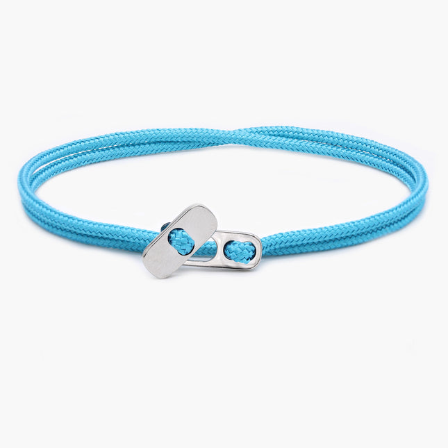Sailing Cord Bracelet With Silver Clasp (Light Blue)-Bracelet-Kompsós
