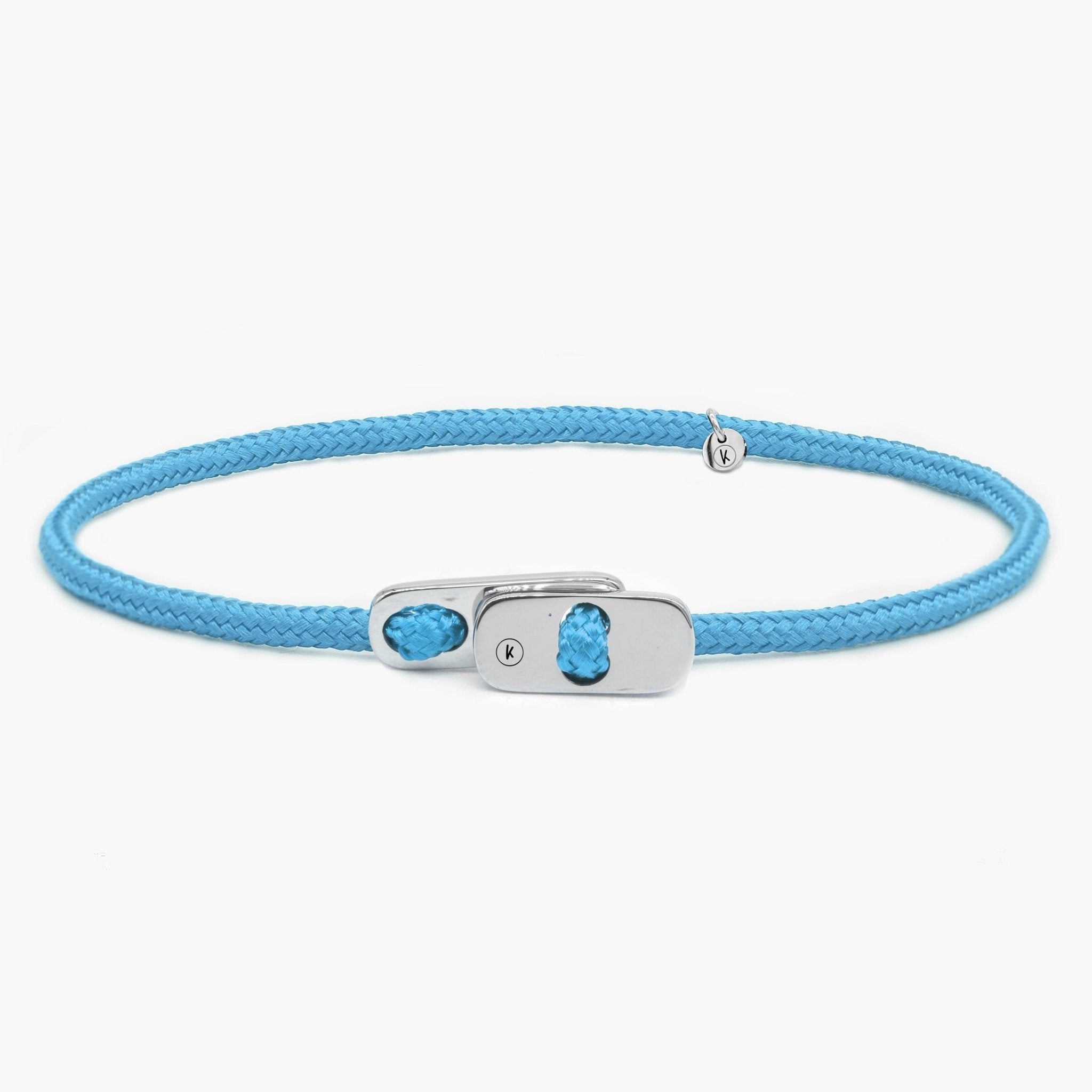 Sailing Cord Bracelet With Silver Clasp (Light Blue)-Bracelet-Kompsós