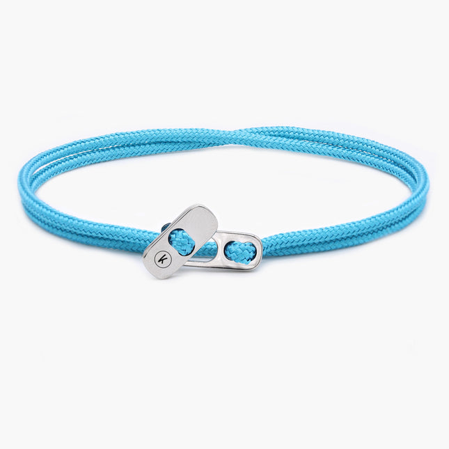 Sailing Cord Bracelet With Silver Clasp (Light Blue)-Bracelet-Kompsós