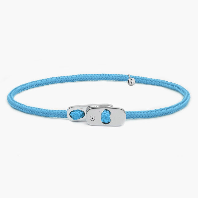 Sailing Cord Bracelet With Silver Clasp (Light Blue)-Bracelet-Kompsós