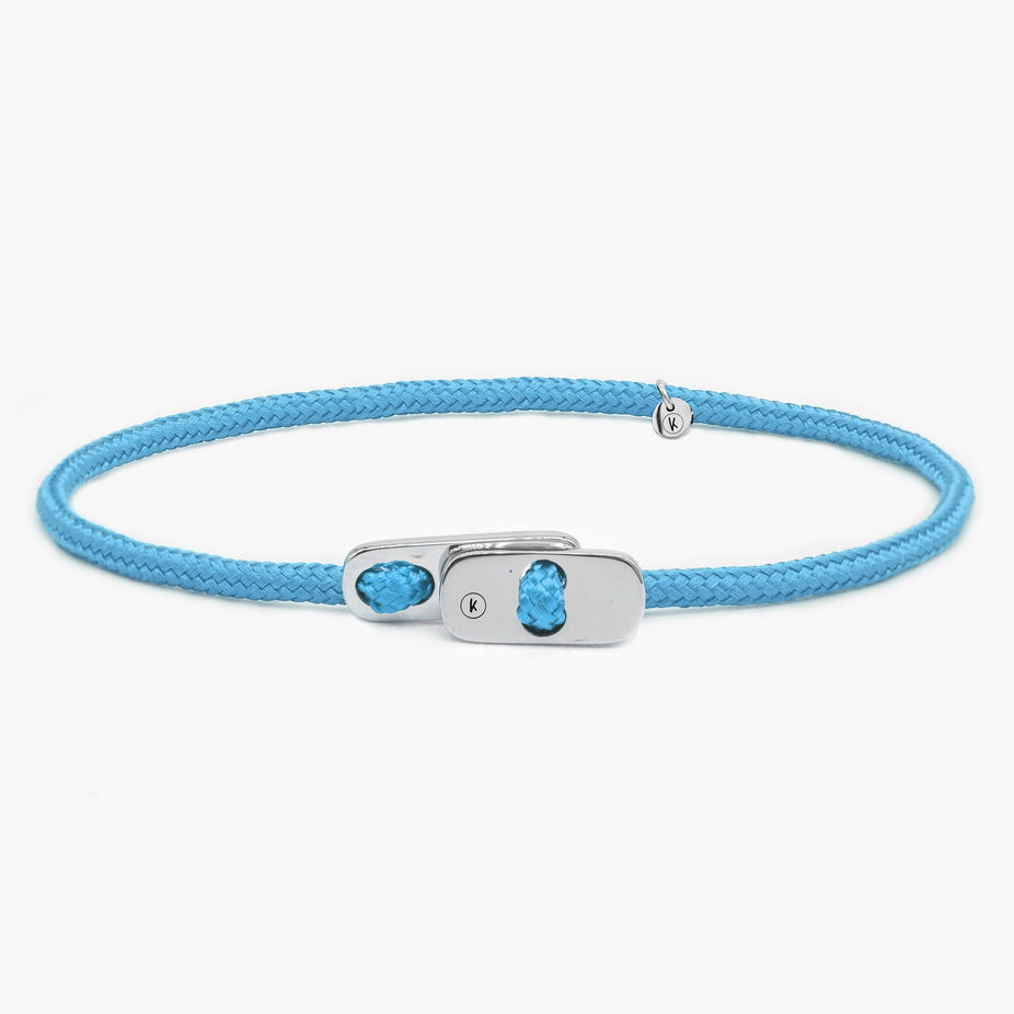 Sailing Cord Bracelet With Silver Clasp (Light Blue)-Bracelet-Kompsós