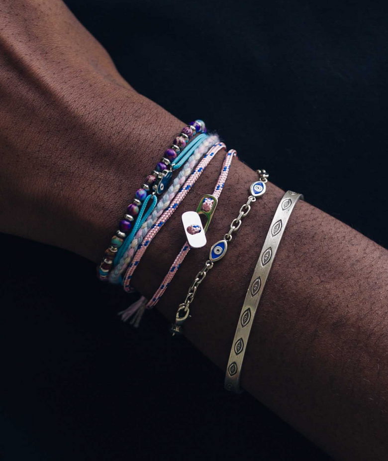 Sailing Cord Bracelet With Silver Clasp (Light Pink/Blue)-Bracelet-Kompsós
