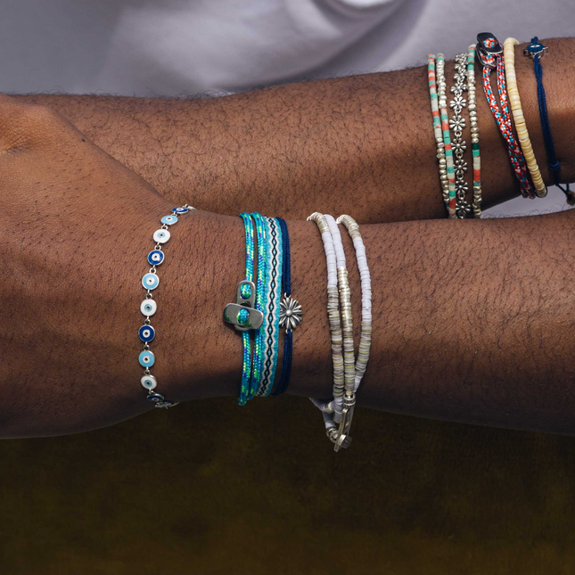 Sailing Cord Bracelet With Silver Clasp (Light Pink/Blue)-Bracelet-Kompsós
