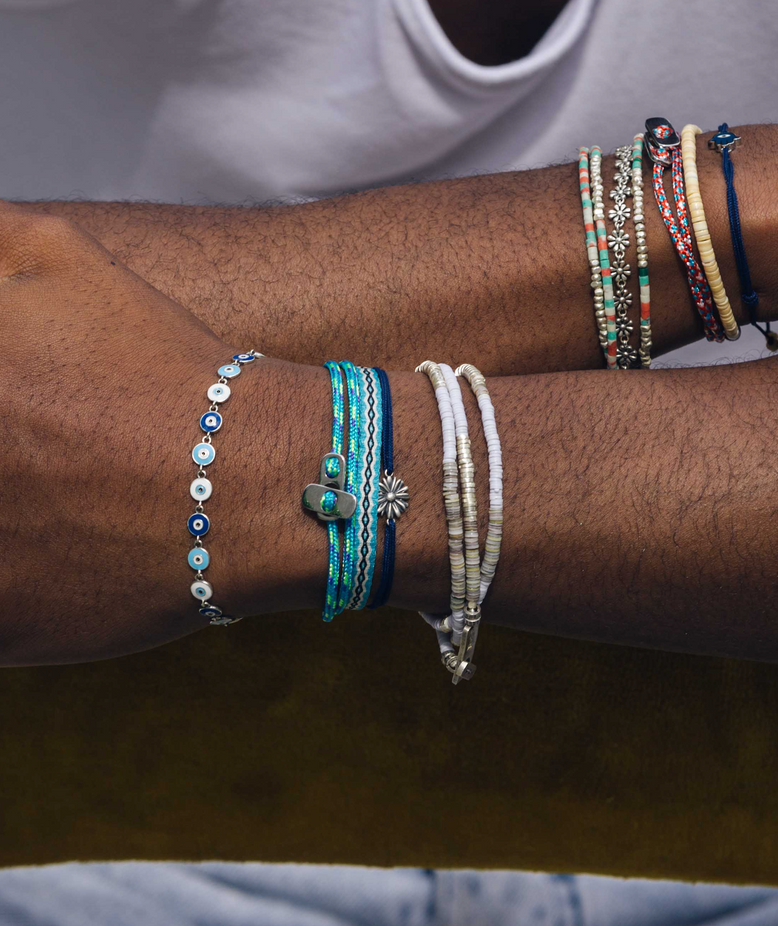 Sailing Cord Bracelet With Silver Clasp (Light Pink/Blue)-Bracelet-Kompsós