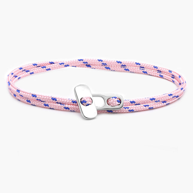 Sailing Cord Bracelet With Silver Clasp (Light Pink/Blue)-Bracelet-Kompsós