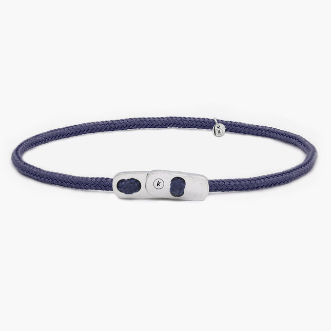 Sailing Cord Bracelet With Silver Clasp (Navy Blue)-Bracelet-Kompsós