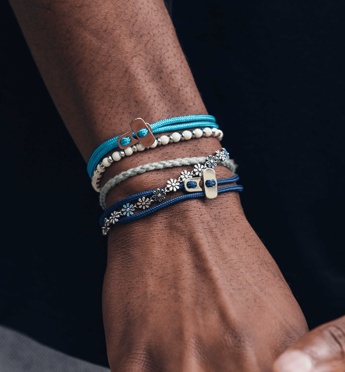 Sailing Cord Bracelet With Silver Clasp (Ocean Blue)-Bracelet-Kompsós