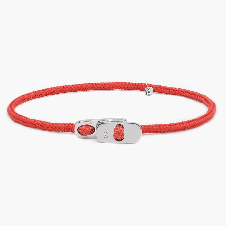 Sailing Cord Bracelet With Silver Clasp (Red)-Bracelet-Kompsós
