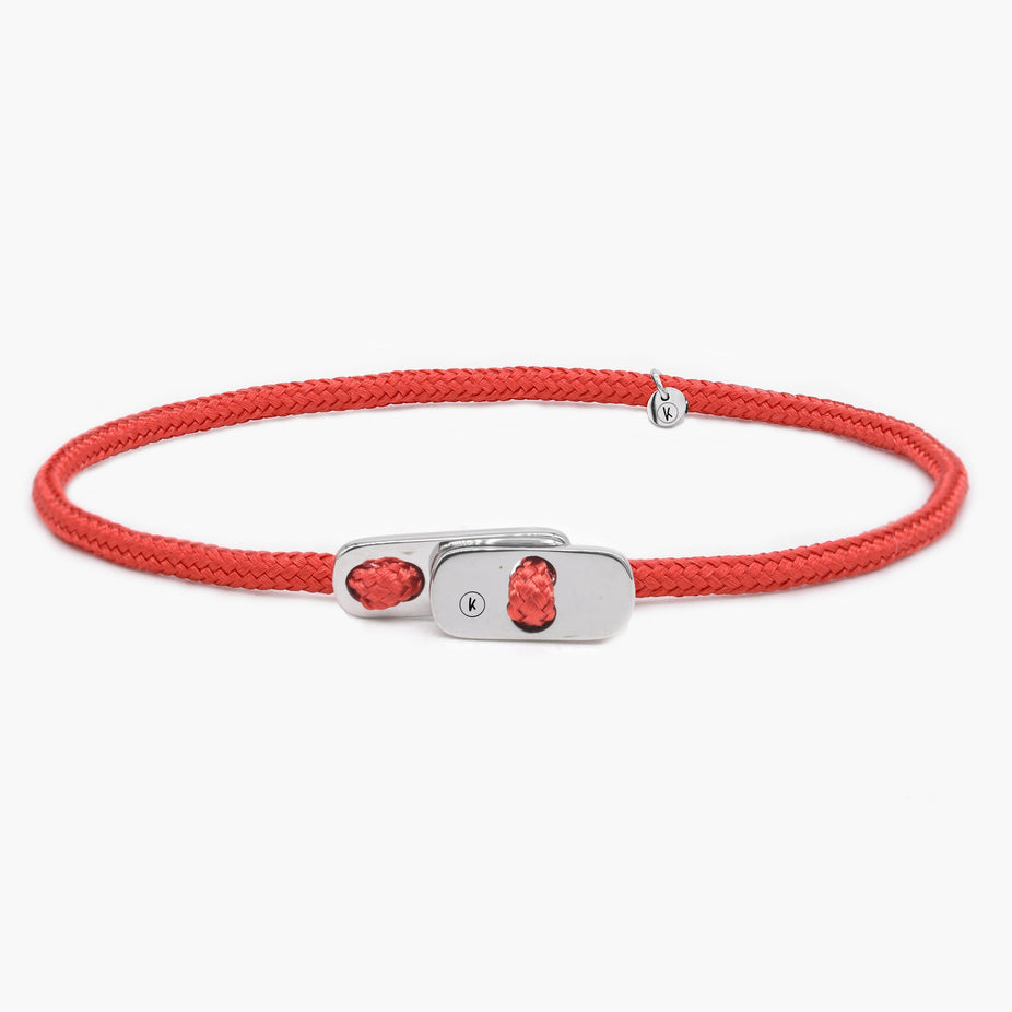 Sailing Cord Bracelet With Silver Clasp (Red)-Bracelet-Kompsós