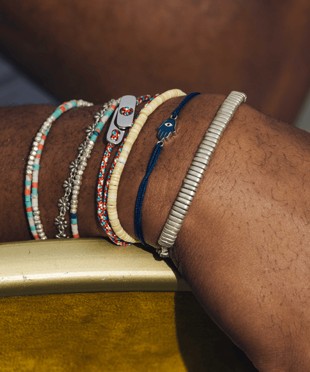 Sailing Cord Bracelet With Silver Clasp (Red/Blue)-Bracelet-Kompsós