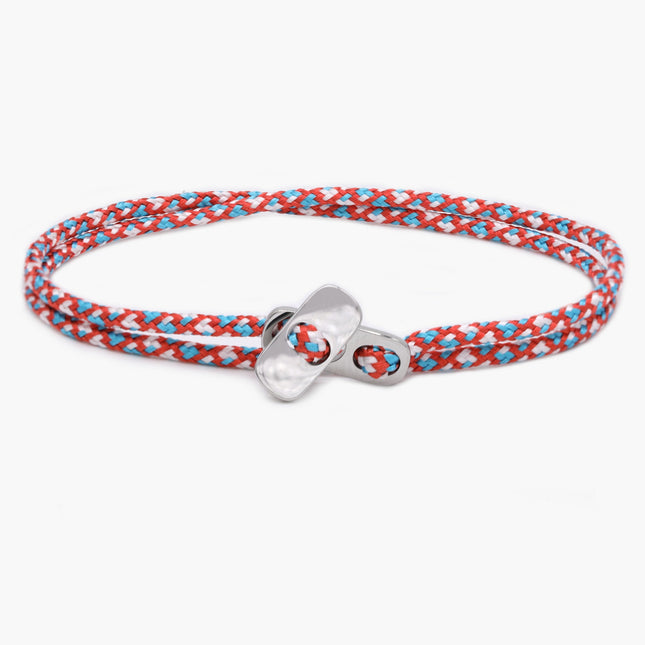 Sailing Cord Bracelet With Silver Clasp (Red/Blue)-Bracelet-Kompsós