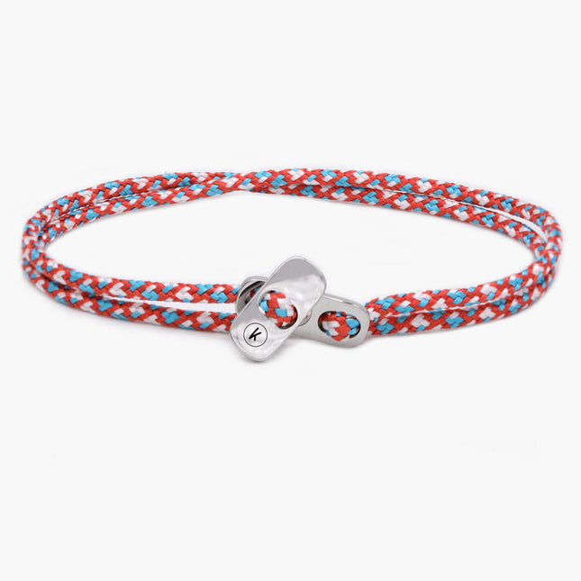 Sailing Cord Bracelet With Silver Clasp (Red/Blue)-Bracelet-Kompsós