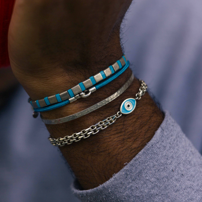 Sterling Silver Double Chain Bracelet With Evil Eye