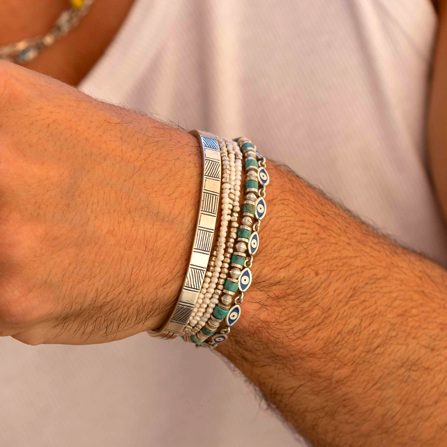 Multi Enamelled Evil Eye Sterling Silver Bracelet