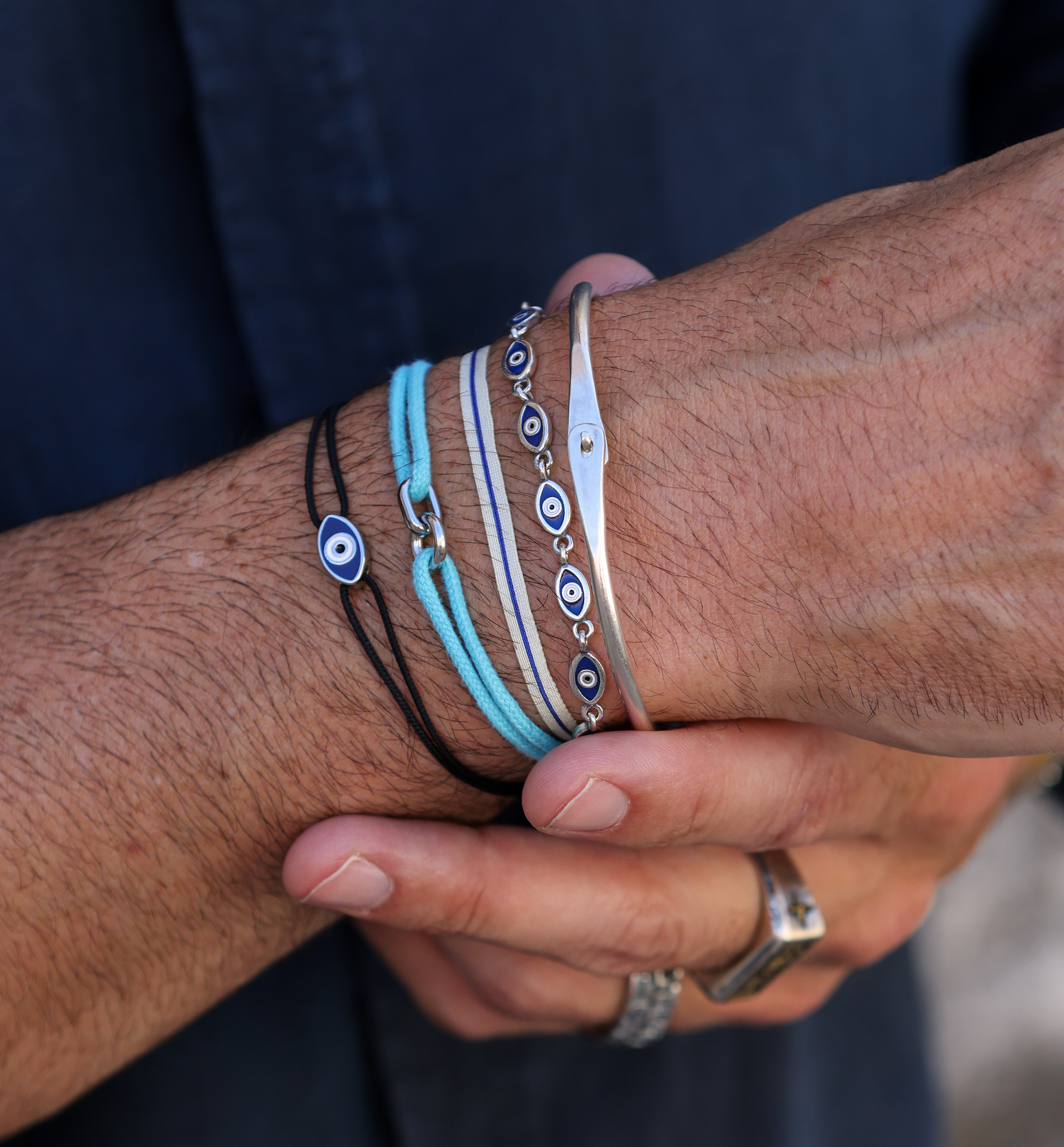 Multi Enamelled Evil Eye Sterling Silver Bracelet