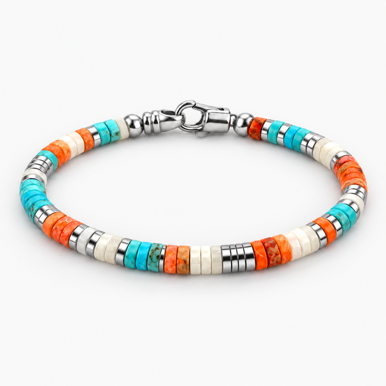 4mm Natural Heishi & Silver-Tone Bead Bracelet