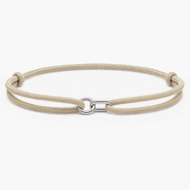 Silver Bracelet With Geometric Double Hoops (Beige)-Bracelet-Kompsós