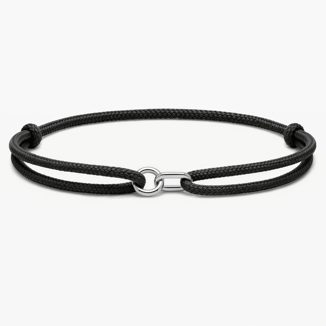 Silver Bracelet With Geometric Double Hoops (Black)-Bracelet-Kompsós