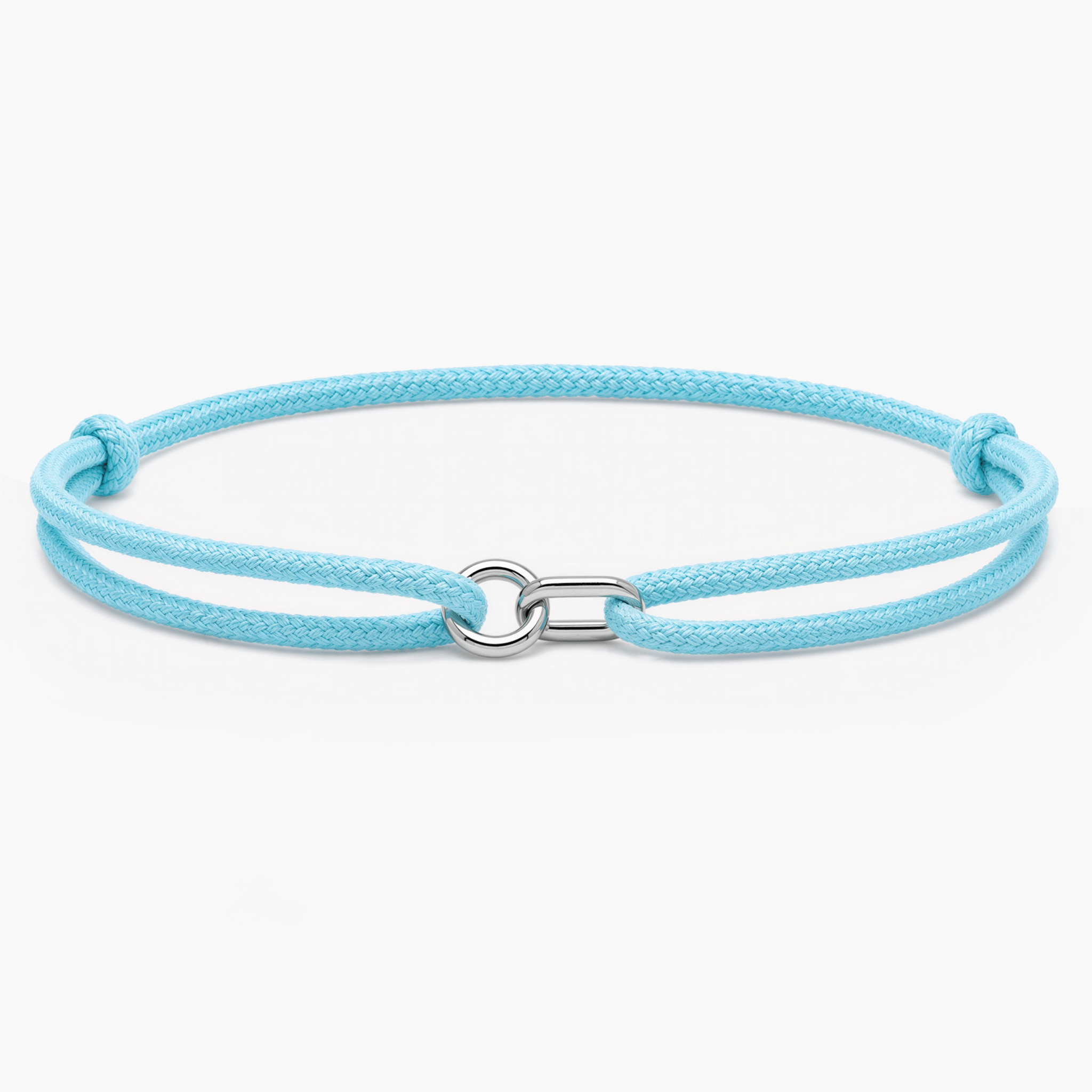 Silver Bracelet With Geometric Double Hoops (Light Blue)-Bracelet-Kompsós