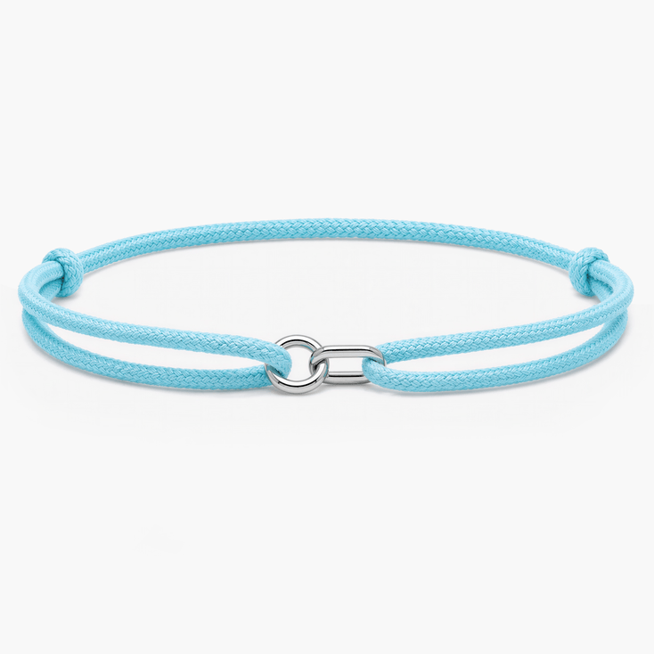 Silver Bracelet With Geometric Double Hoops (Light Blue)-Bracelet-Kompsós