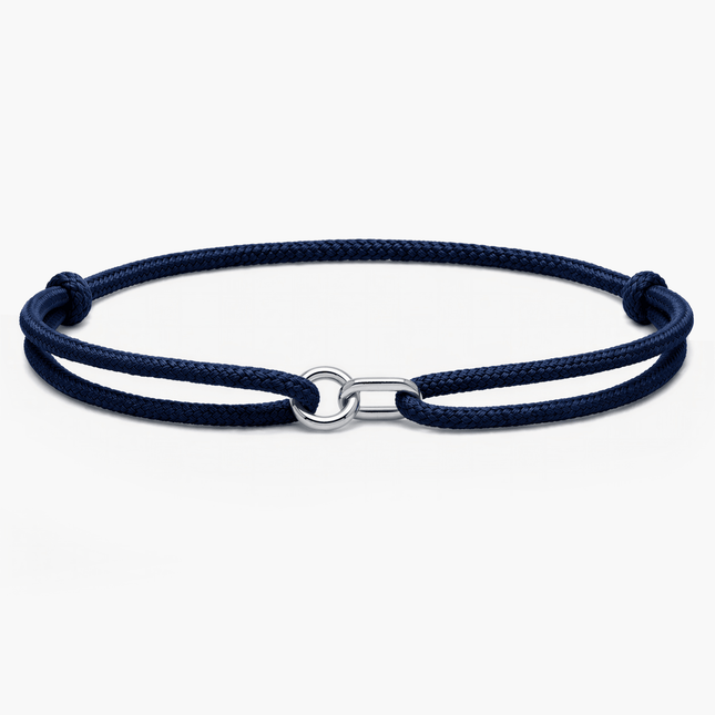 Silver Bracelet With Geometric Double Hoops (Navy Blue)-Bracelet-Kompsós