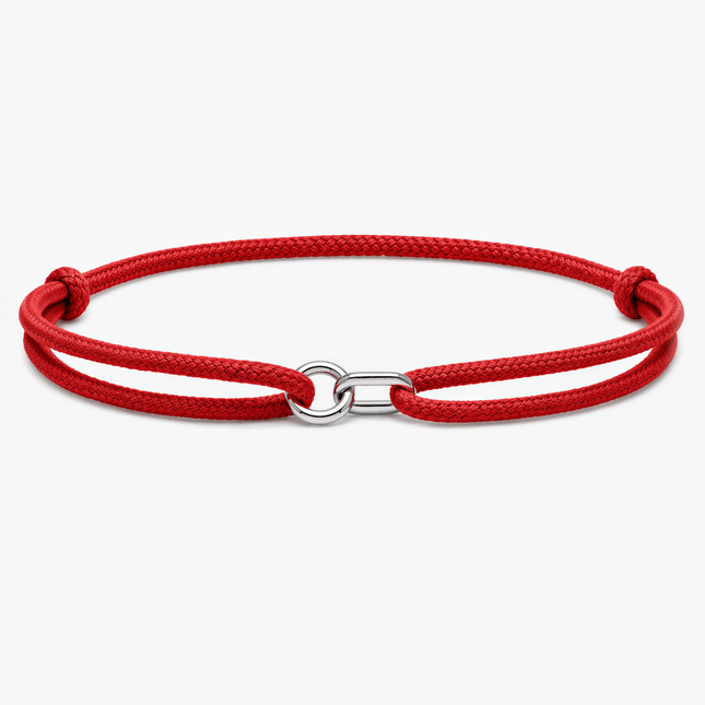 Silver Bracelet With Geometric Double Hoops (Red)-Bracelet-Kompsós