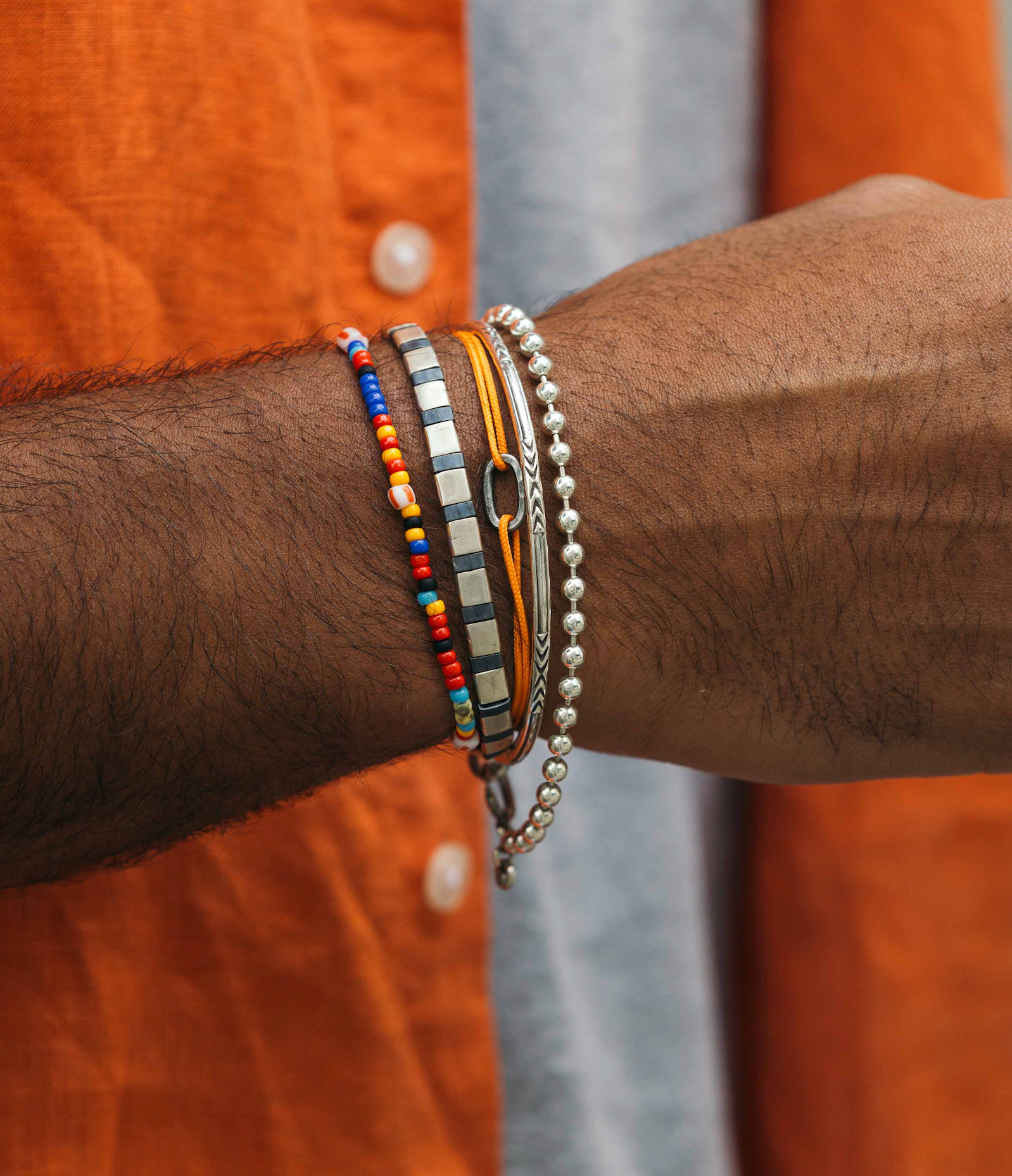 Silver Bracelet With Hand-Forged Tila Beads (Petrol Blue)-Bracelet-Kompsós