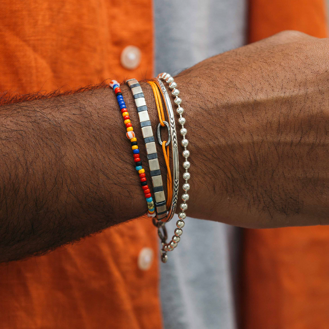 Silver Bracelet With Hand-Forged Tila Beads (Petrol Blue)-Bracelet-Kompsós