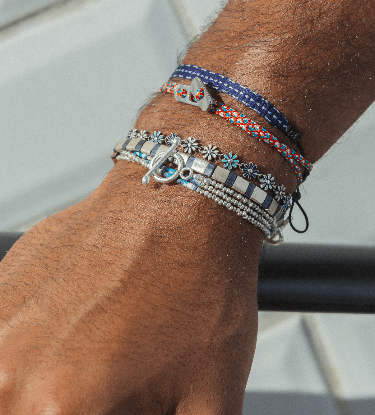 Silver Bracelet With Hand-Forged Tila Beads (Petrol Blue) – Kompsós Silver Bracelet With Hand-Forged Tila Beads (Petrol Blue) – Kompsós