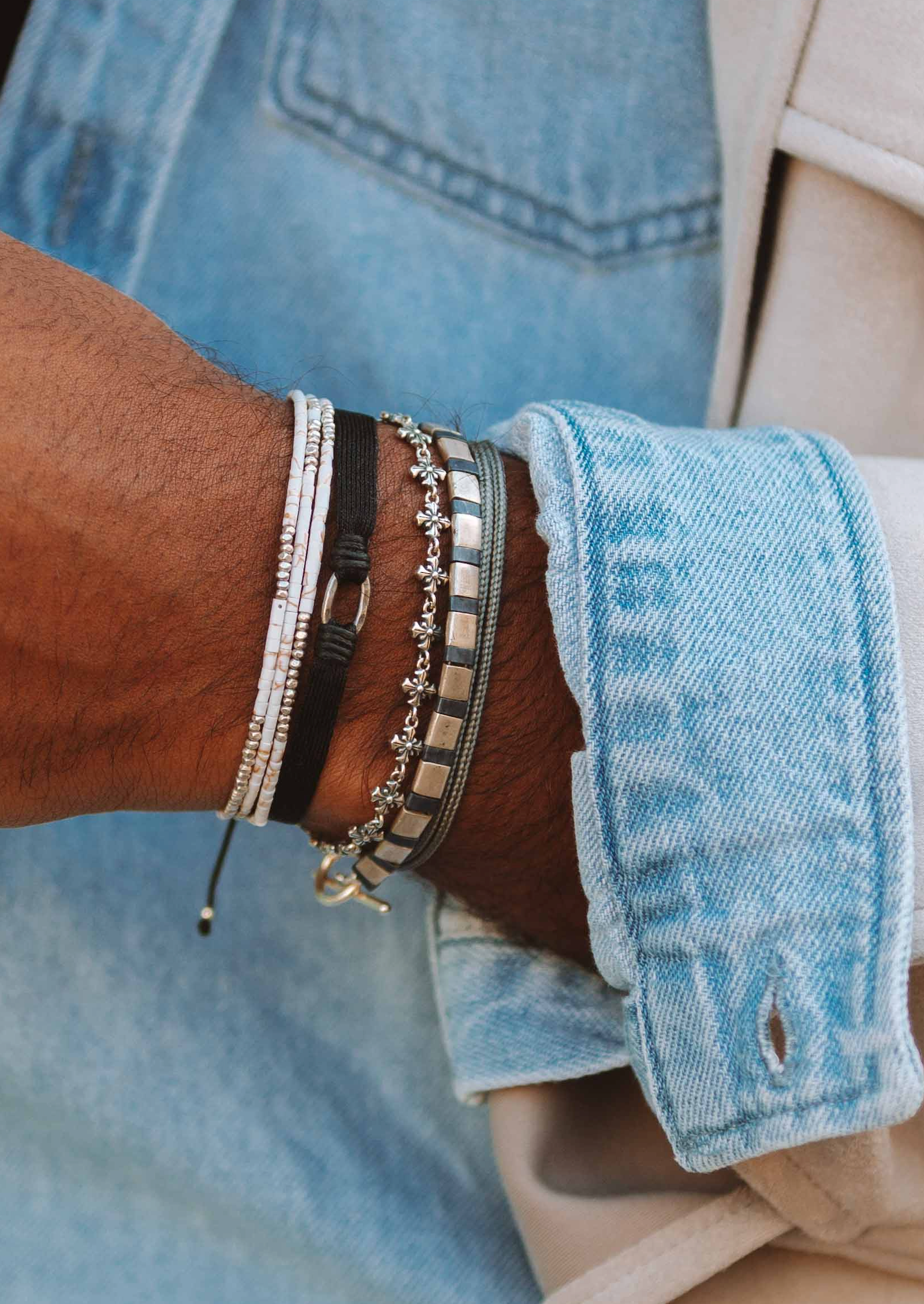 Silver Bracelet With Hand-Forged Tila Beads (Petrol Blue)-Bracelet-Kompsós