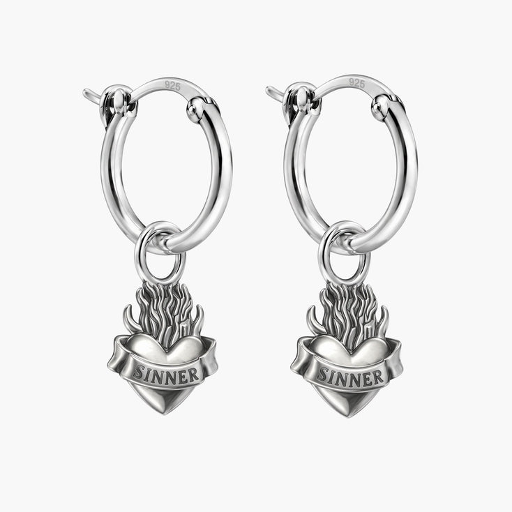 Sinner Sacred Heart Sterling Silver Earring-Earring-Kompsós