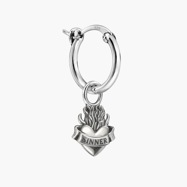 Sinner Sacred Heart Sterling Silver Earring-Earring-Kompsós