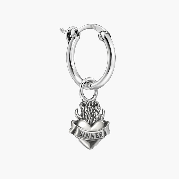 Sinner Sacred Heart Sterling Silver Earring-Earring-Kompsós