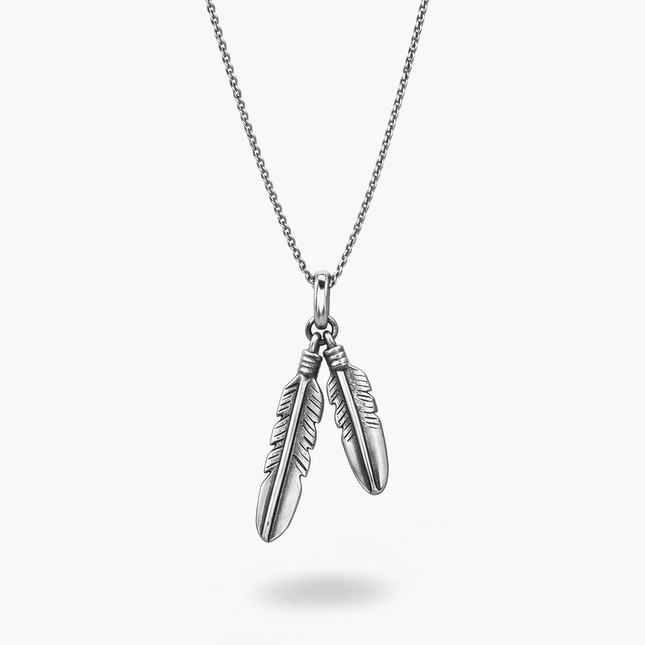 Small Feathers Duo Silver Necklace-Necklace-Kompsós