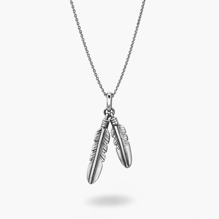Small Feathers Duo Silver Necklace-Necklace-Kompsós