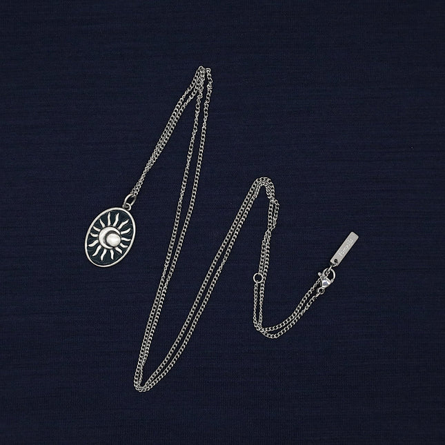 Solar Eclipse Sterling Silver Necklace (Night Blue)-Necklace-Kompsós