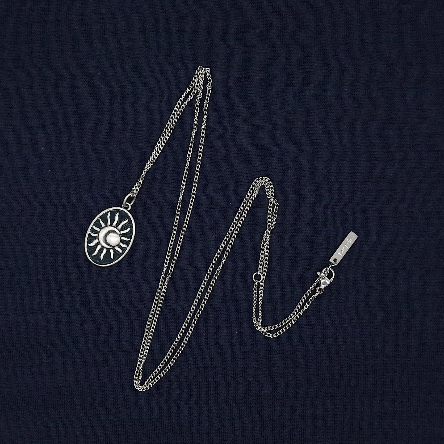 Solar Eclipse Sterling Silver Necklace (Night Blue)-Necklace-Kompsós