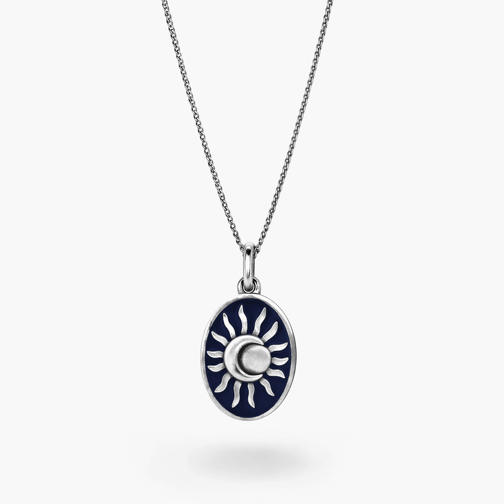 Solar Eclipse Sterling Silver Necklace (Night Blue)-Necklace-Kompsós