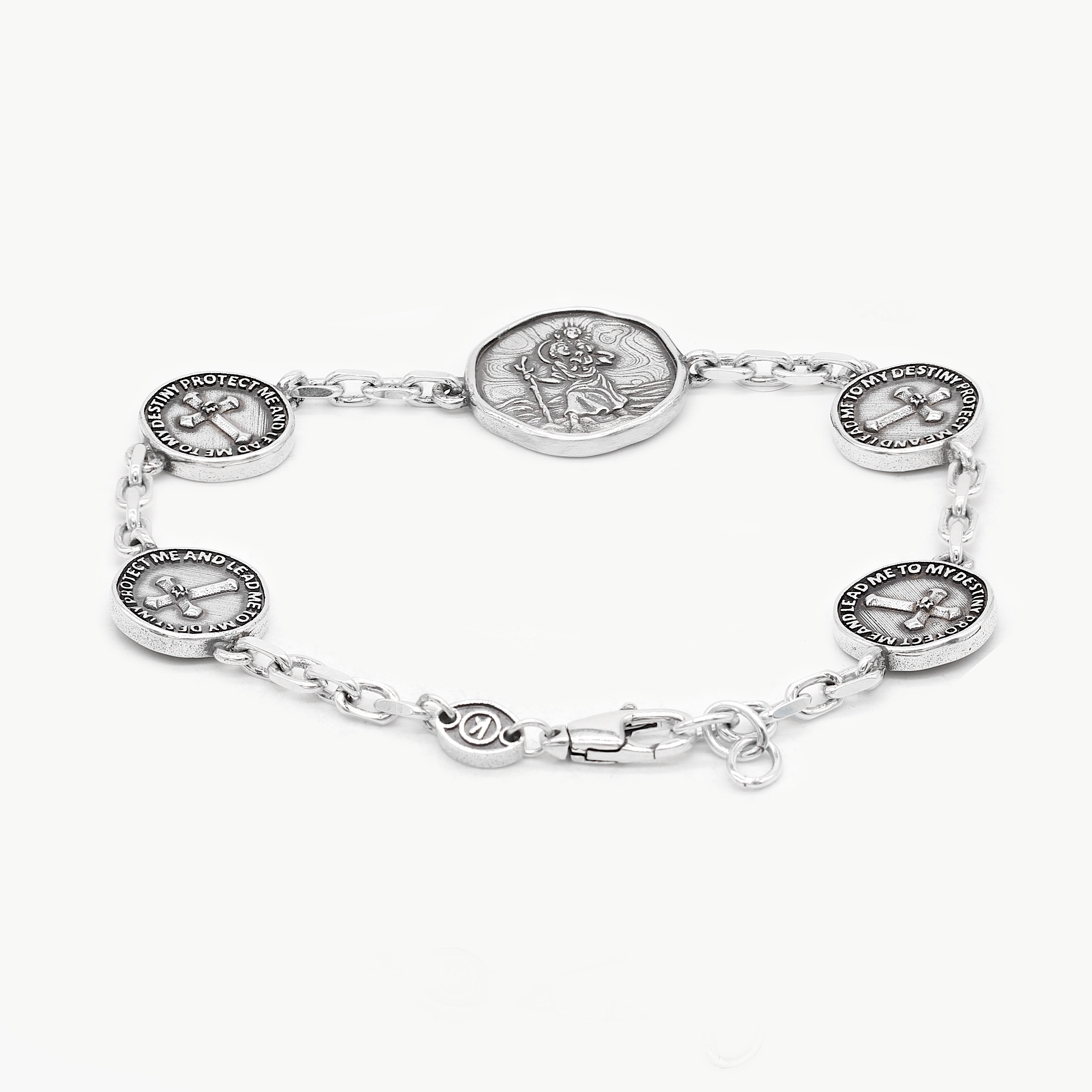 St Christopher Sterling Silver Multi Charms Chain Bracelet-Bracelet-Kompsós