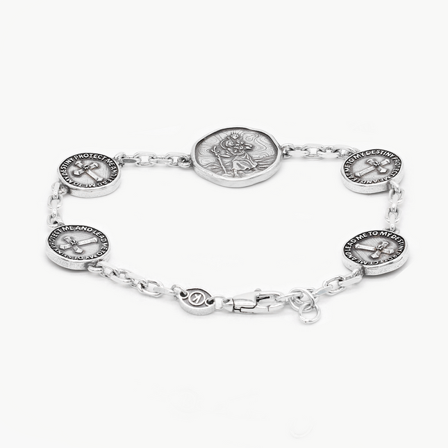 St Christopher Sterling Silver Multi Charms Chain Bracelet-Bracelet-Kompsós