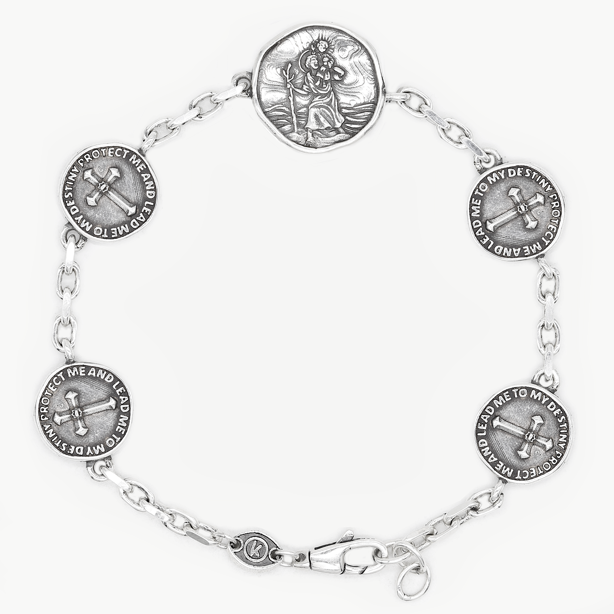 St Christopher Sterling Silver Multi Charms Chain Bracelet-Bracelet-Kompsós