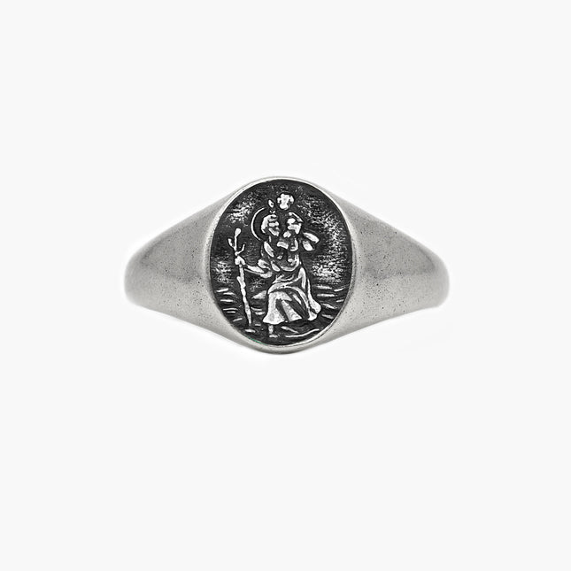 St. Christopher Sterling Silver Signet Ring-Ring-Kompsós