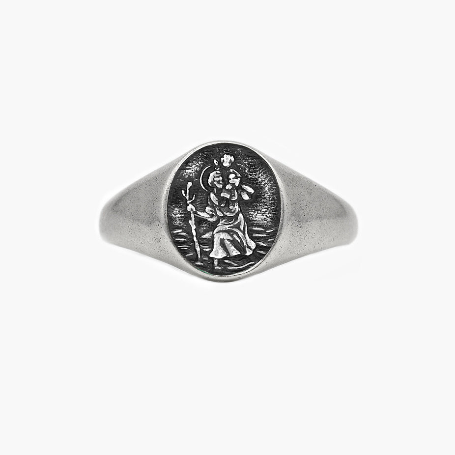 St. Christopher Sterling Silver Signet Ring-Ring-Kompsós