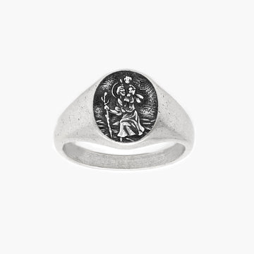 St. Christopher Sterling Silver Signet Ring-Ring-Kompsós